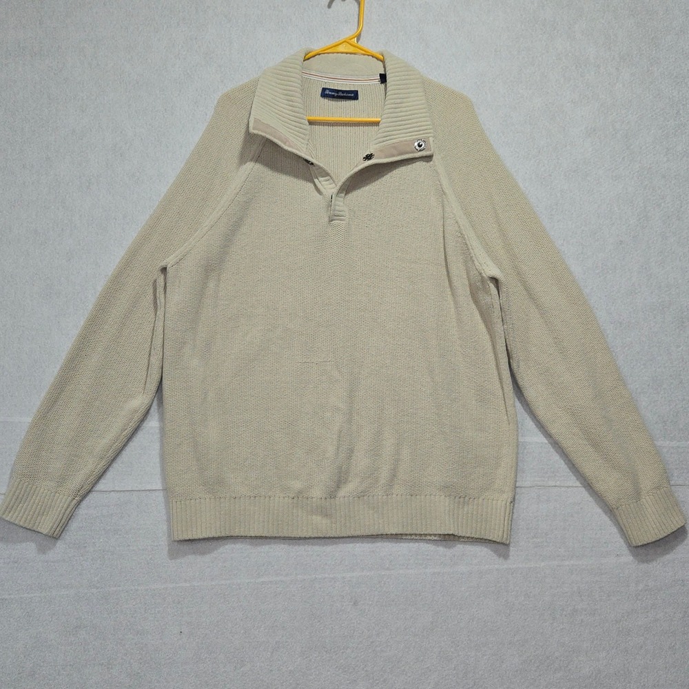 Tommy Bahama Mens Tan Quarter Zip Knit Sweater Size L G ptp: 24"
